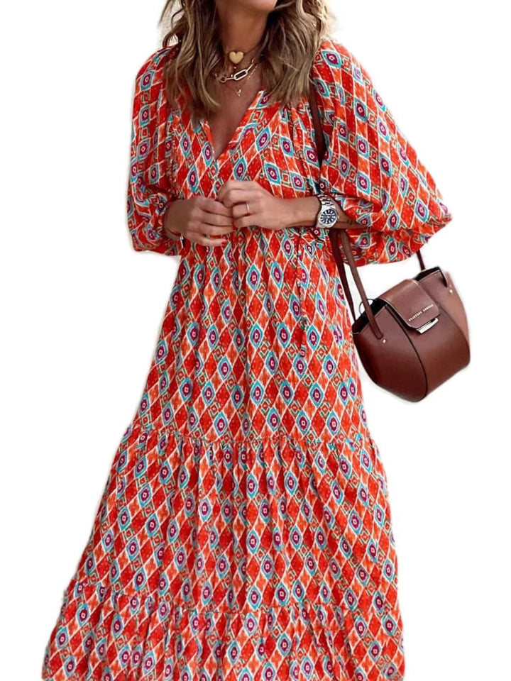 Printed maxi dress with waist band – Aurelia