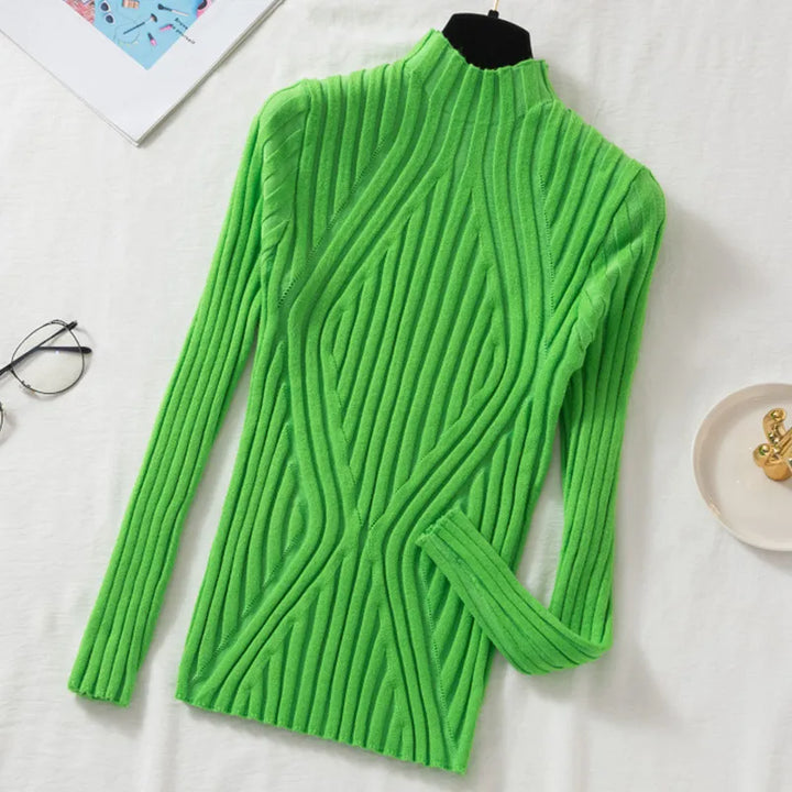 Women's knitted sweater with turtleneck and long sleeves – Elodie