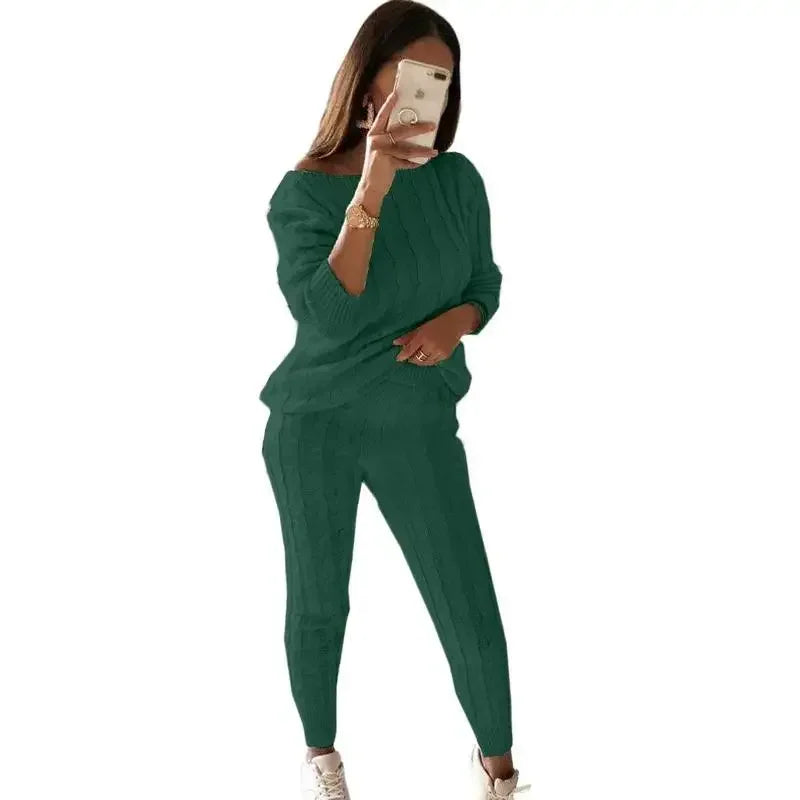 Women's Knitted Tracksuit Two-Piece Set for Autumn & Winter – Isaline