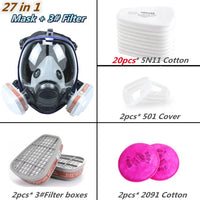 Full face mask with anti-fog lens and industrial gas filters