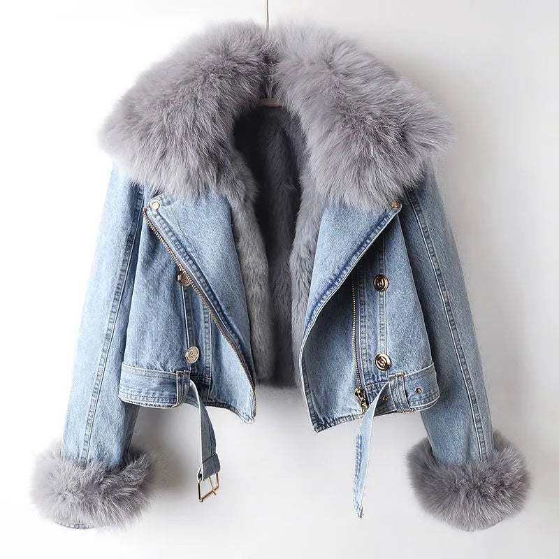 Denim- og kunstpels-elegancejakke - Stella
