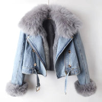Denim- og kunstpels-elegancejakke - Stella