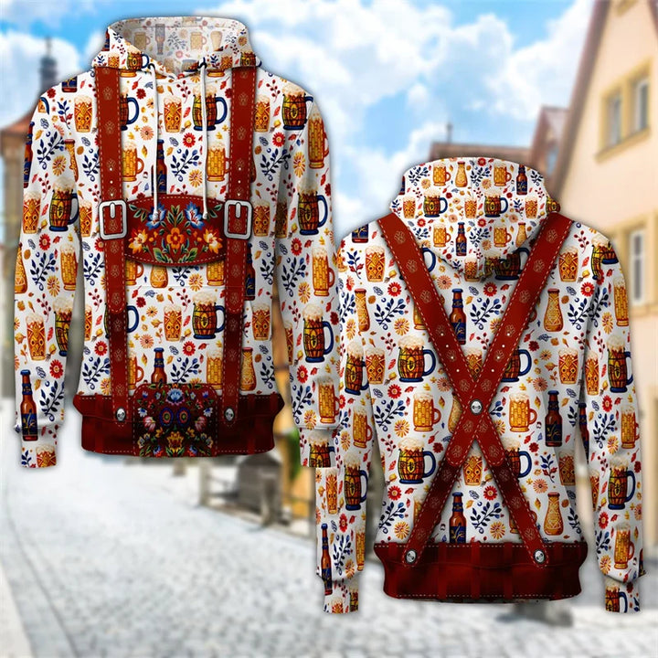Sudadera con capucha 3D Trachten con estampado de jarra de cerveza – ProstZeit Oktoberfest 2025