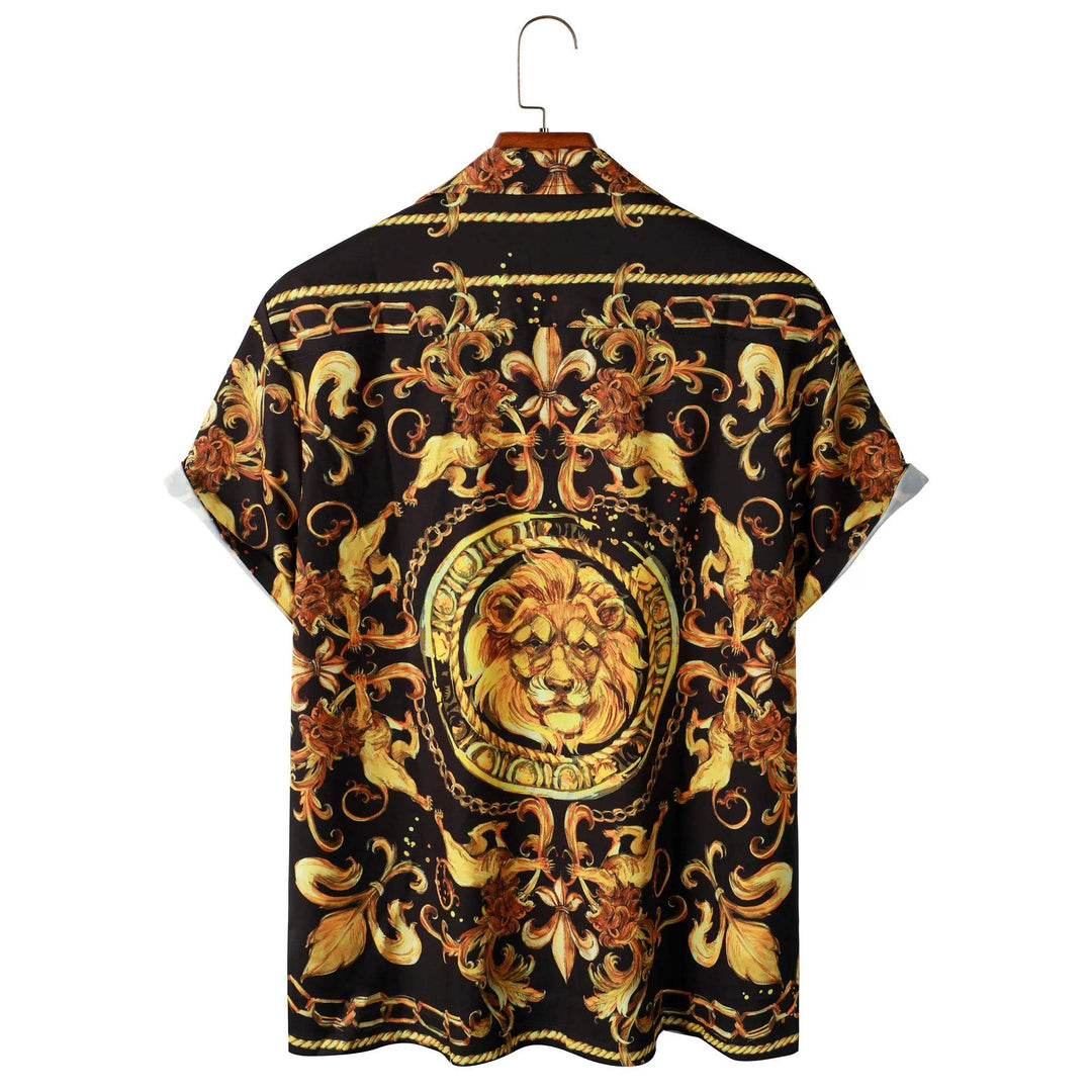 Camisa de hombre de manga corta expresiva con patrón barroco y motivo de león – Dante