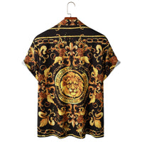Camisa de hombre de manga corta expresiva con patrón barroco y motivo de león – Dante