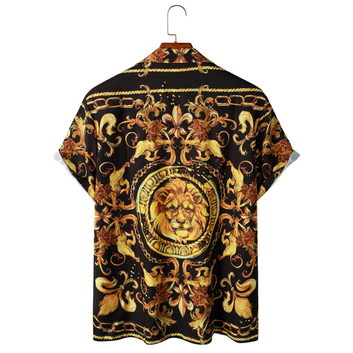 Camisa de hombre de manga corta expresiva con patrón barroco y motivo de león – Dante