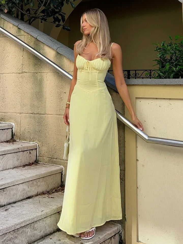 Airy A-line corset maxi dress with spaghetti straps – Serina