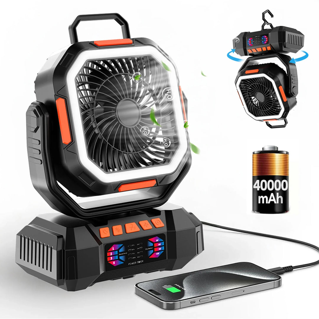 Rechargeable Camping Fan with 40000mAh Battery and LED Lamp – F22