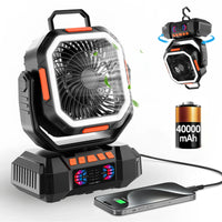 Rechargeable Camping Fan with 40000mAh Battery and LED Lamp – F22