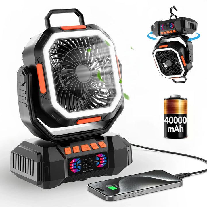 Rechargeable Camping Fan with 40000mAh Battery and LED Lamp – F22