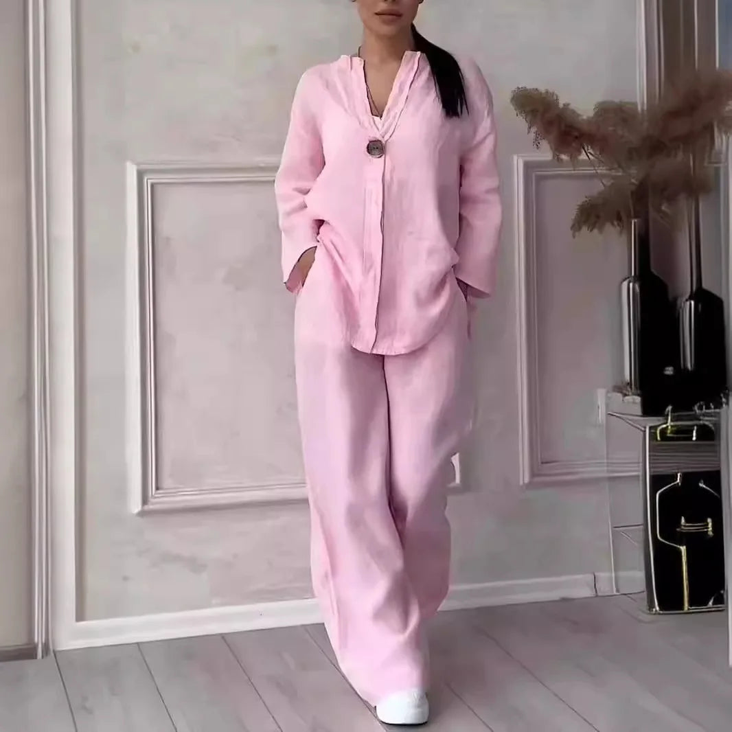 Airy & Stylish Summer Set with Blouse & Wide-Leg Linen Pants – Melina