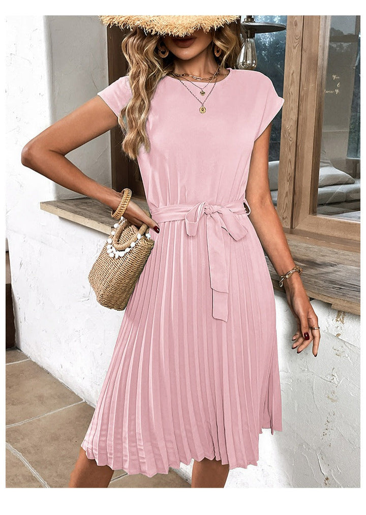 Pleated A-line summer dress with short sleeves – Melina