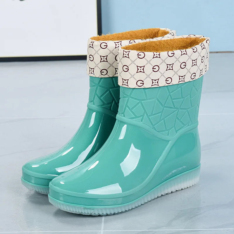 Women's mid-height waterproof rain boots with pattern & non-slip sole – Marvella