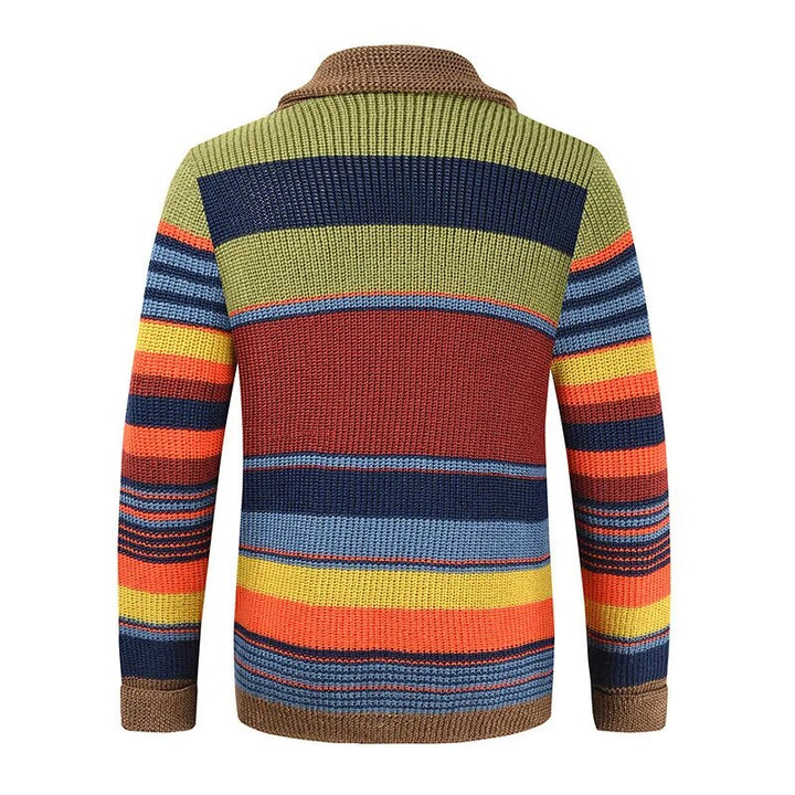 Men's Knit Cardigan with Colourblock and Geometric Pattern – Leandro