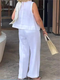 Two-piece women's summer set made of linen with sleeveless blouse – Maelis