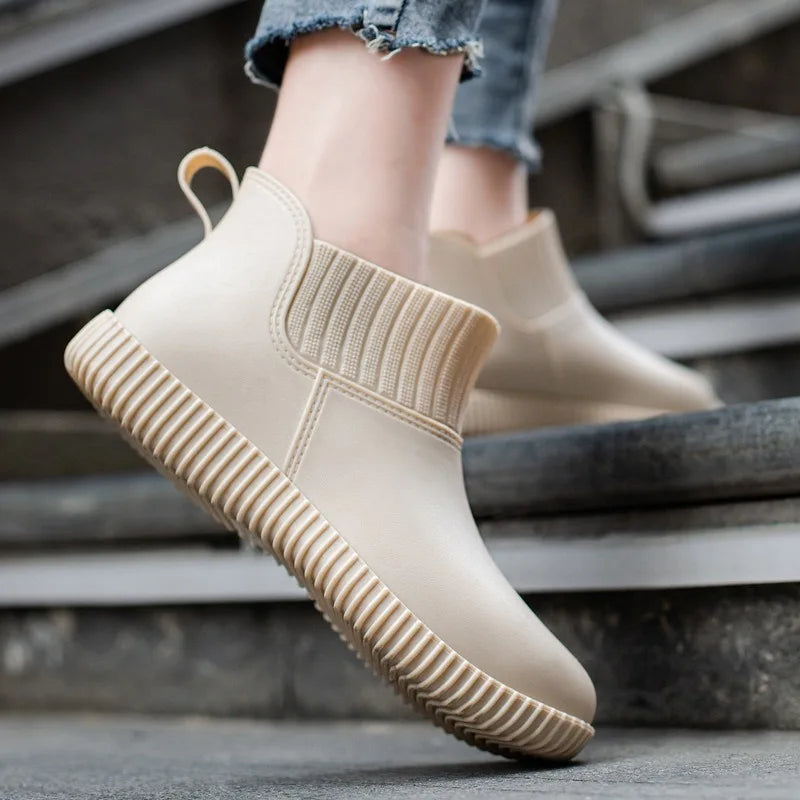 Botines de lluvia para mujer impermeables con caña de punto y suela antideslizante – Liora