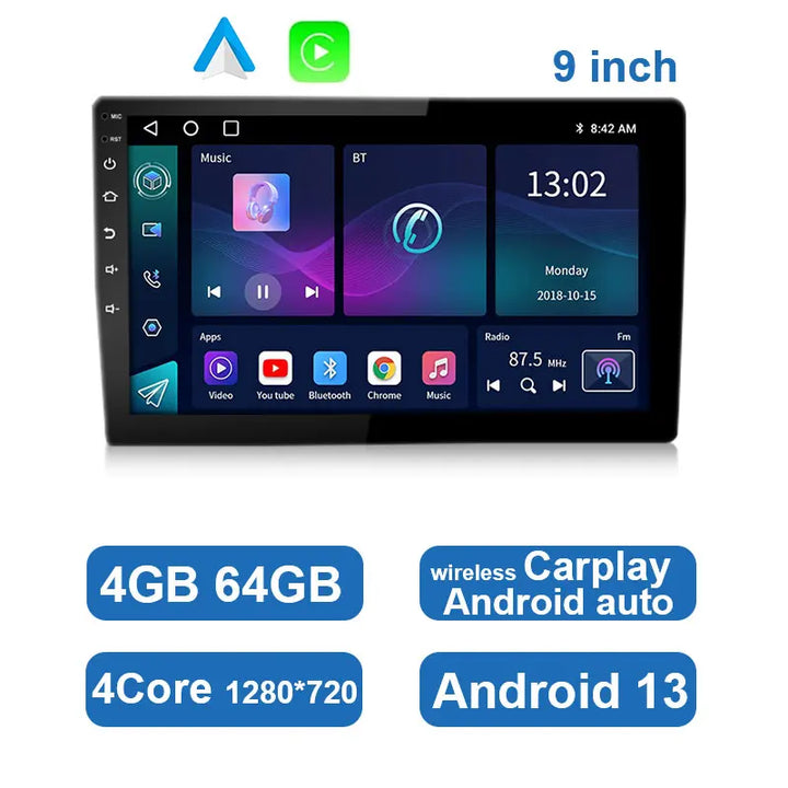 Universelles Android-Autoradio mit Touchscreen, GPS und kabellosem CarPlay