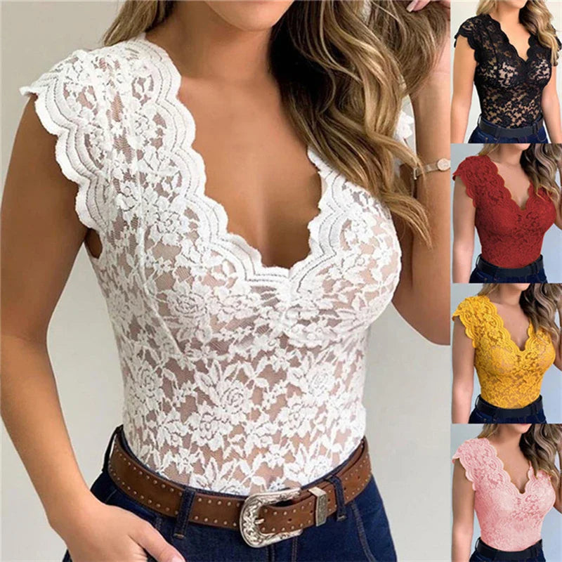 Stylische Damen Sommertop aus Spitze mit Blumenmuster - SpitzenLicht