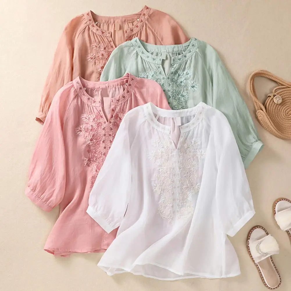 Embroidered Women's Summer Blouse made of Cotton – Ysolde