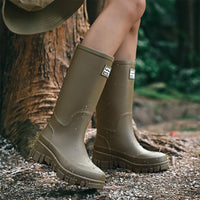 Women's Chelsea waterproof rain boots with block heel & tread sole – Saphira