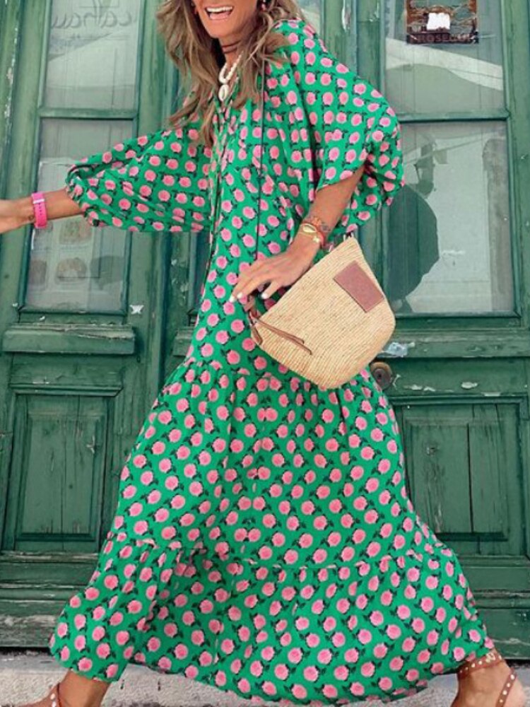 Printed maxi dress with waist band – Aurelia
