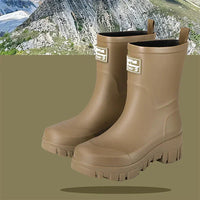 Women's Chelsea waterproof rain boots with block heel & tread sole – Saphira