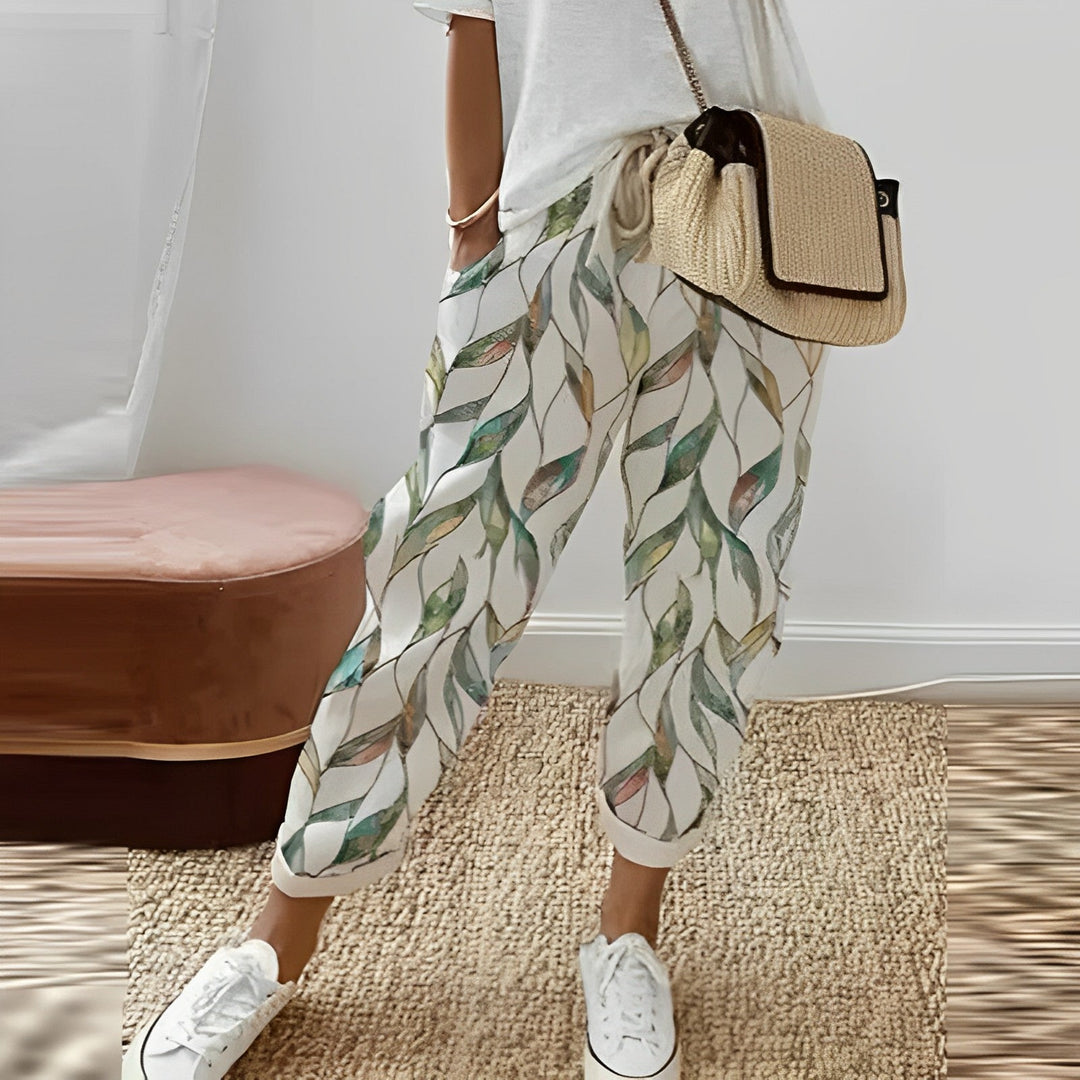 Boho women's pants with leaf pattern – Selina