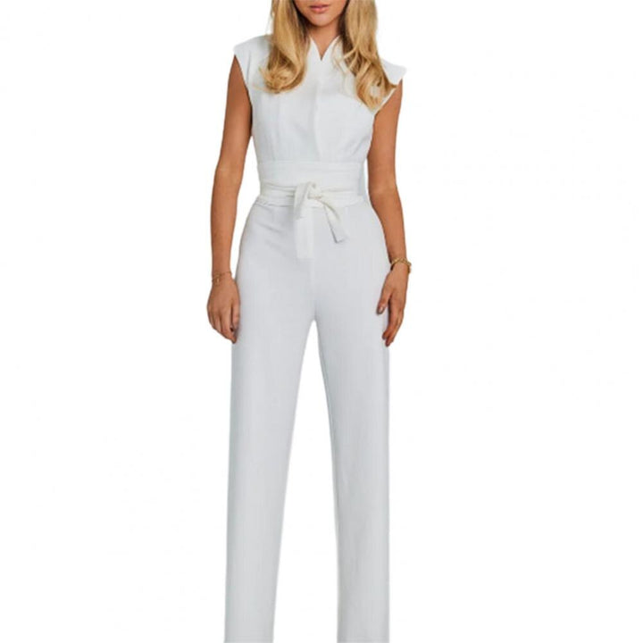 Airy women's jumpsuit with wide legs and V-neck – Maribel