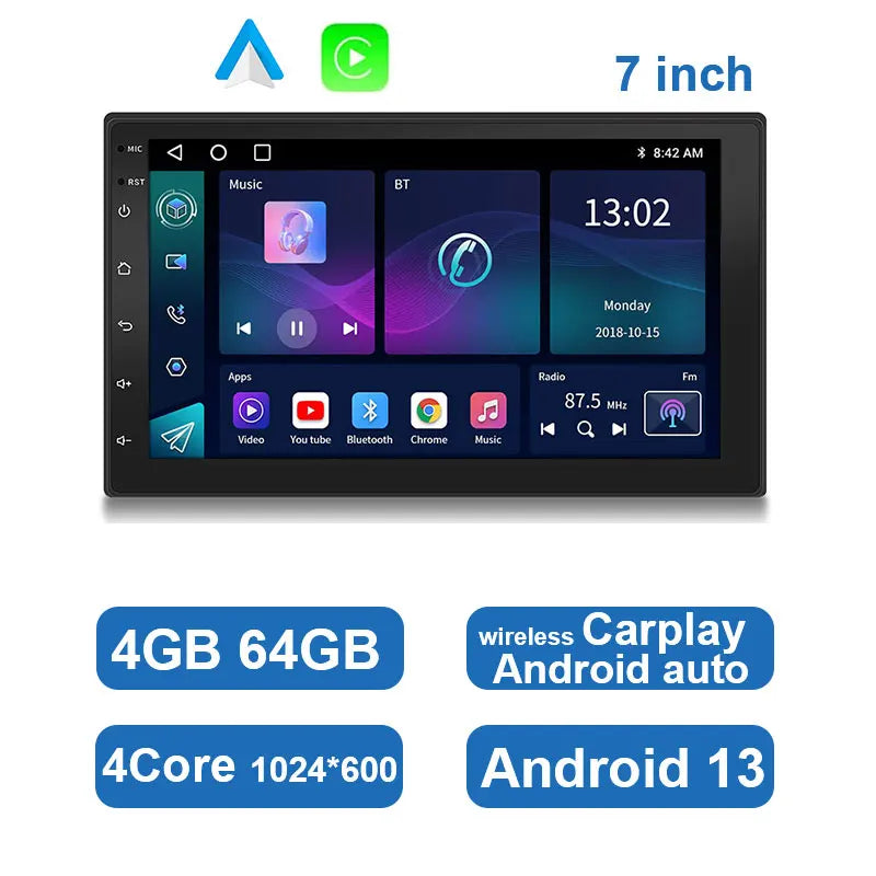 Universelles Android-Autoradio mit Touchscreen, GPS und kabellosem CarPlay