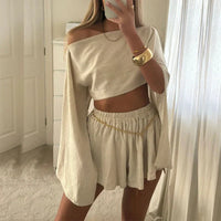 Vintage cotton-linen two-piece set for women – Mirella