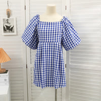 Fashionable women's dress with square neckline & puff sleeves – Selina