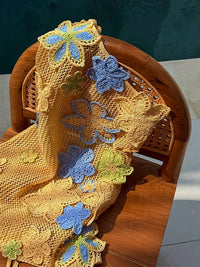 Yellow Crocheted Summer Mini Dress with Floral Embroidery for Women – Nari