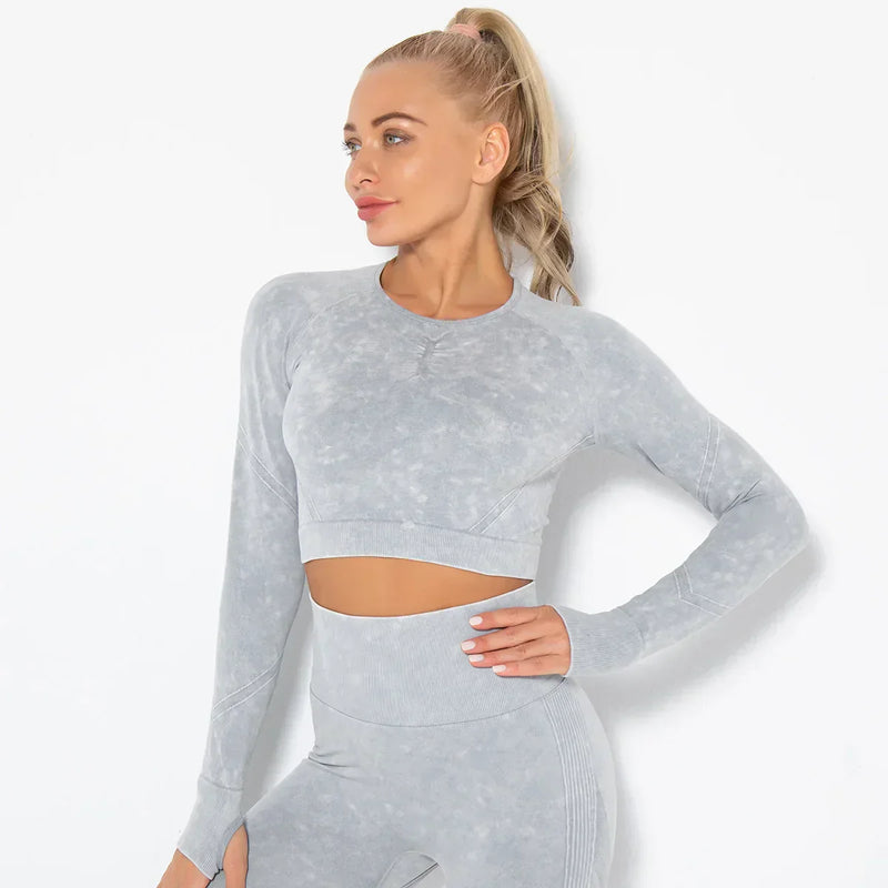 Conjunto de yoga para mujer sin costuras con top corto - Nova
