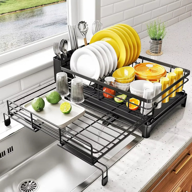 Geschirrabtropfgestell mit Abtropfbrett und großem Besteckhalter – Nova