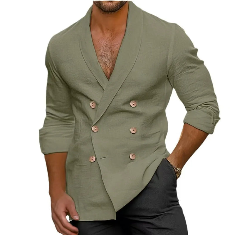 Breathable & Stylish Double-Buttoned Linen Shirt Men – Mateo