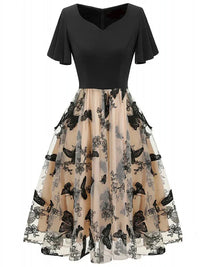 Stylish mesh midi dress with embroidery & ruffle sleeves – Maila
