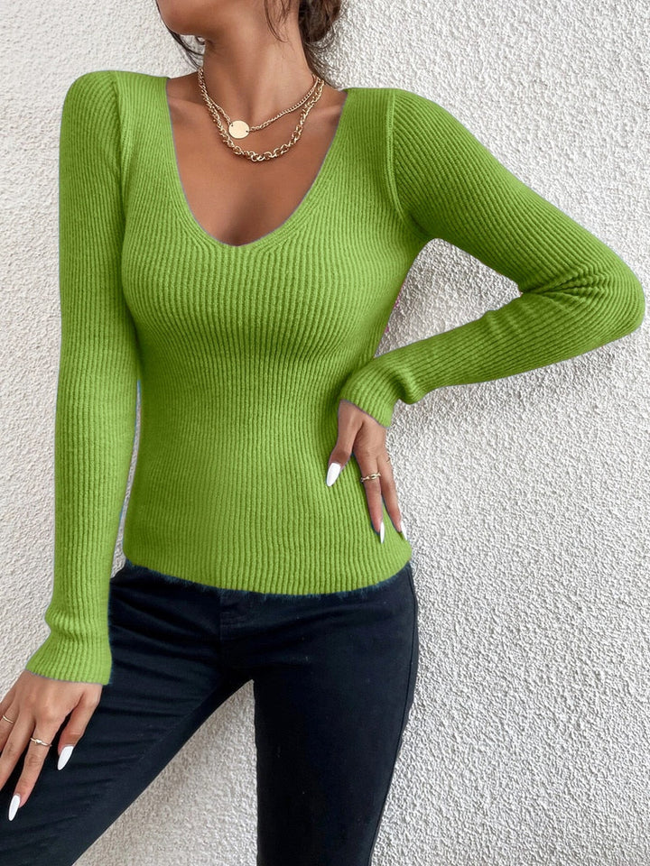 Women's knitted sweater with V-neck – Alina