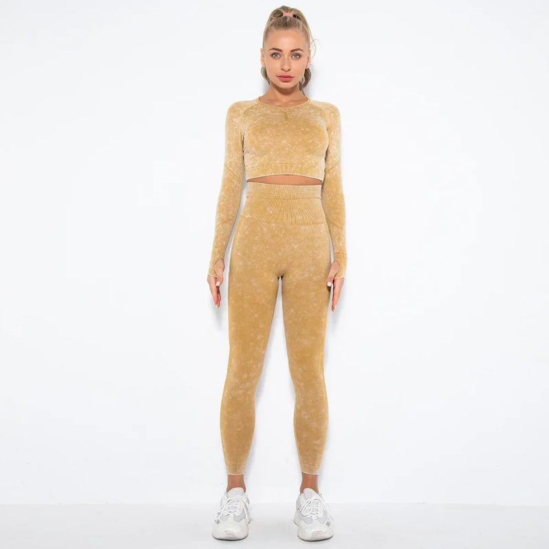 Conjunto de yoga para mujer sin costuras con top corto - Nova