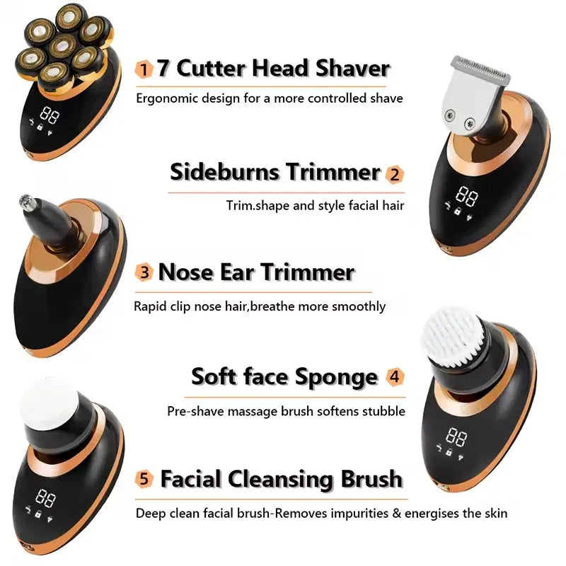 7D Floating Electric Shaver with 5-in-1 Grooming Kit and Waterproof Design – FlexEdge