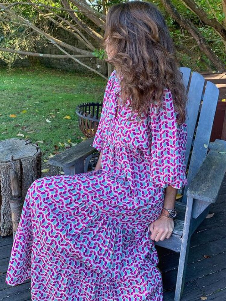 Printed maxi dress with waist band – Aurelia