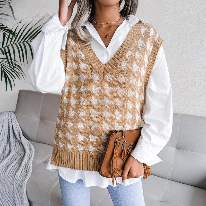 Women's Checked Knitted Vest Top – Yara