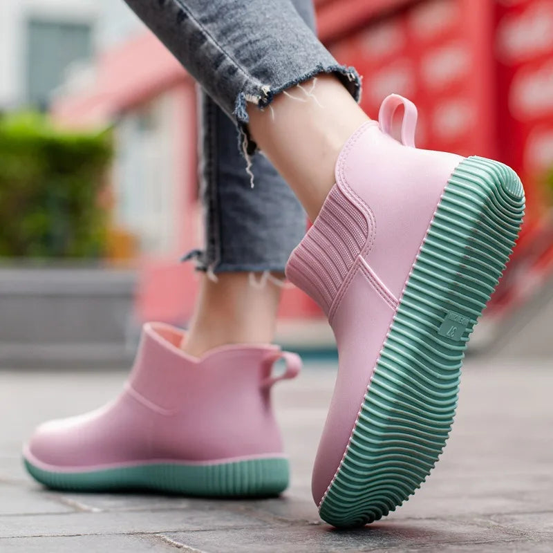 Botines de lluvia para mujer impermeables con caña de punto y suela antideslizante – Liora