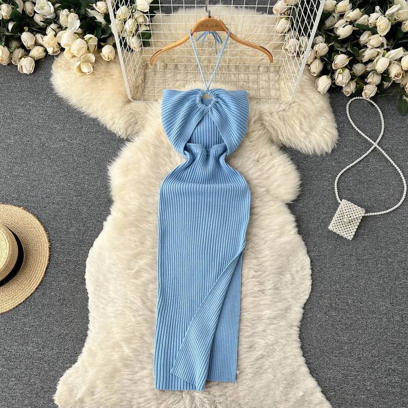 Trendy backless maxi knit dress with side slit for women (one size) – Liora