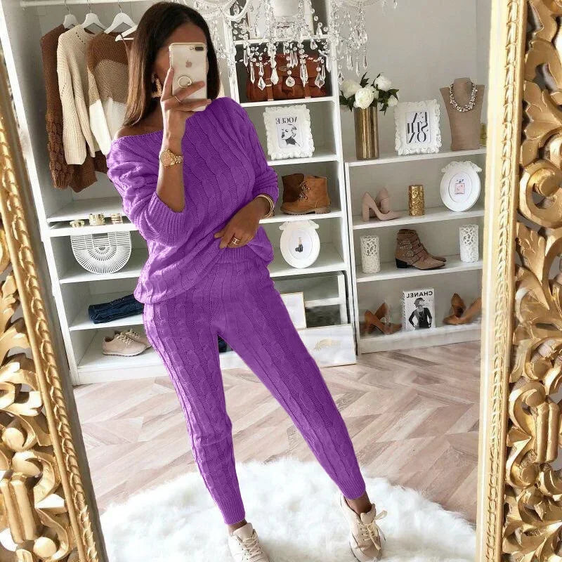 Women's Knitted Tracksuit Two-Piece Set for Autumn & Winter – Isaline