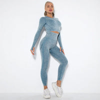 Conjunto de yoga para mujer sin costuras con top corto - Nova