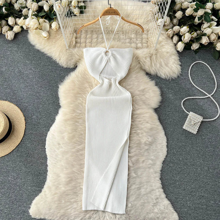 Trendy backless maxi knit dress with side slit for women (one size) – Liora