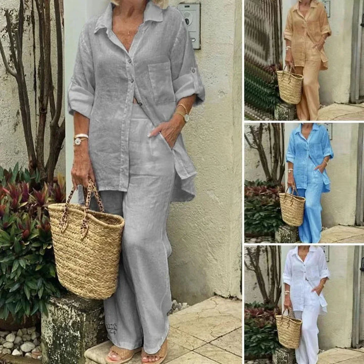 Luftig og stilig oversized lin-kombinasjon med bluse og bukse dame – Amaris