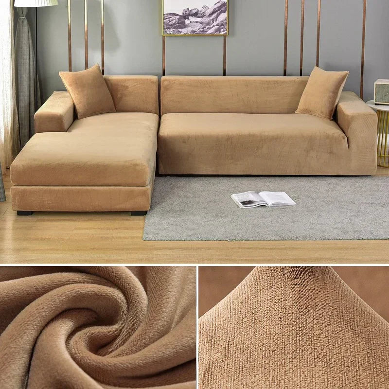 Stretch velour sofa cover with luxurious finish – Sofina