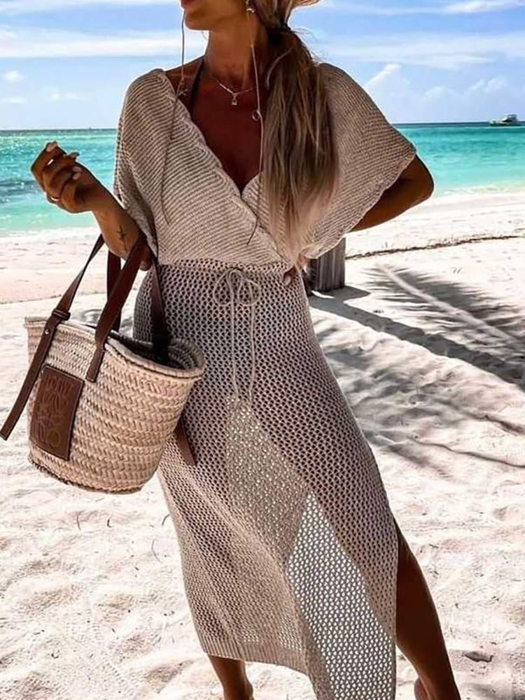 Crocheted beach dress with waist belt – Yara