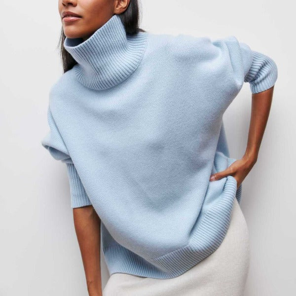 Soft Oversized Women's Turtleneck Sweater - Celeste